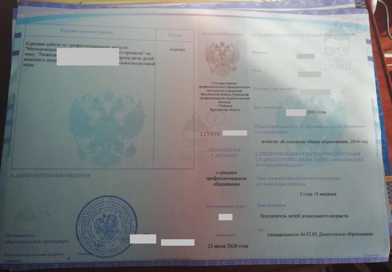Приложение диплома Рыбинского профессионально-педагогического колледжа по специальности